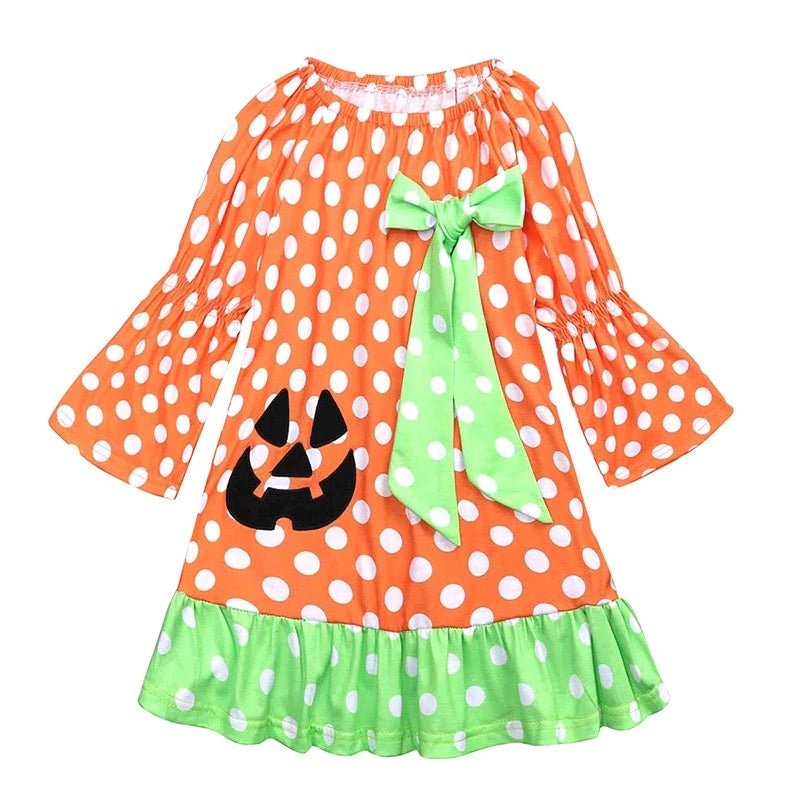 New Girl Polka Dot Pumpkin Halloween Dress Costume