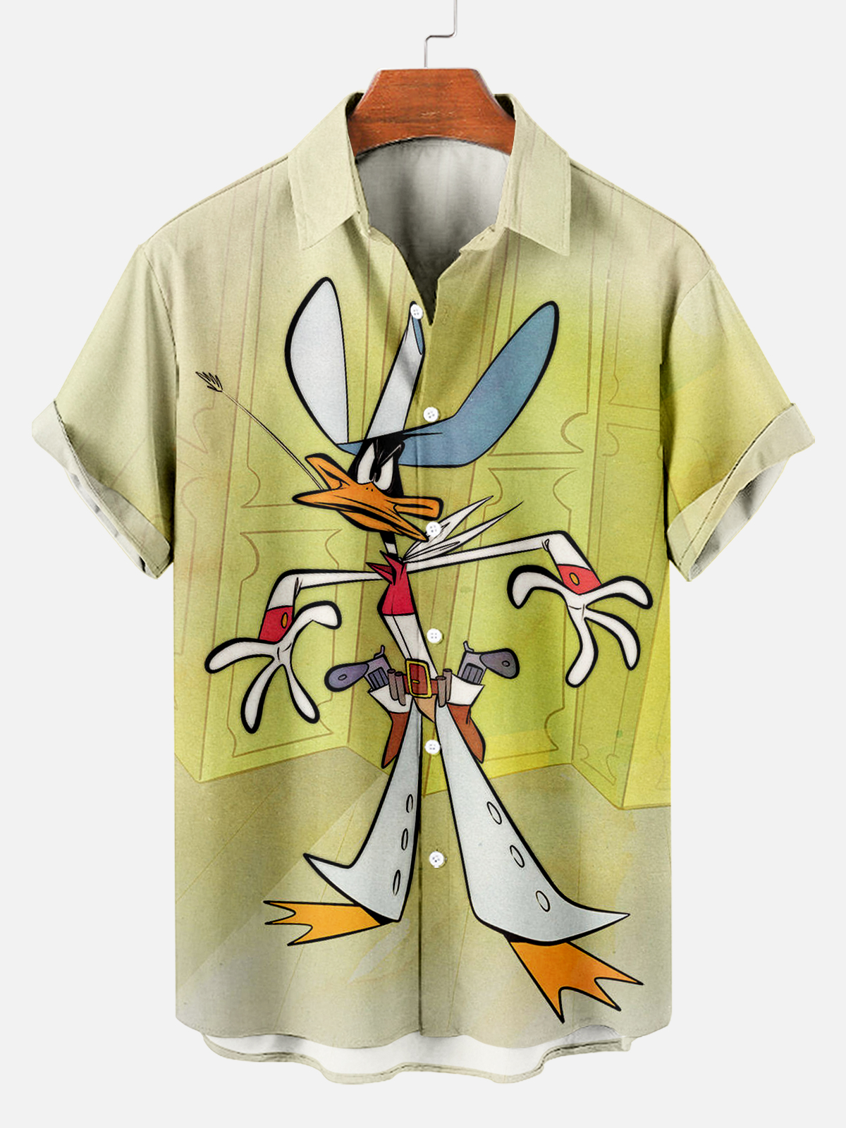 Men's Retro Classic Cartoon Cowboy Duck Short Sleeve Shirt PLUSCLOTHESMAN