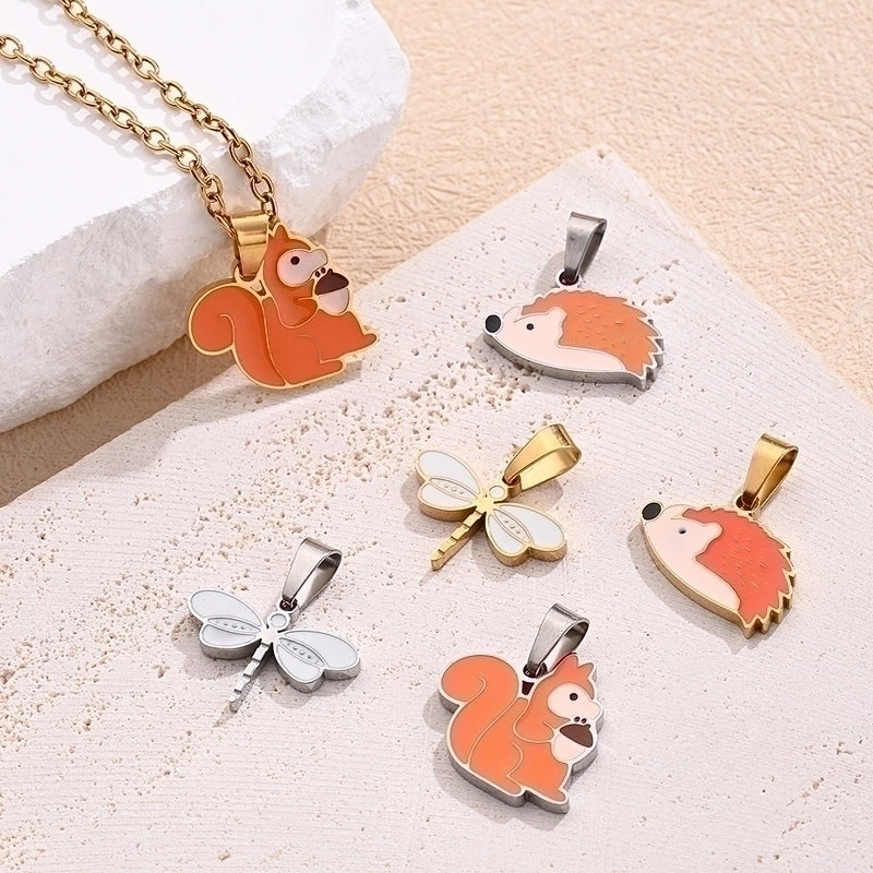 1 Pc/Package 11.5x16mm 12x16mm 15x14mm 6x3mm 304 Stainless Steel 18K Gold Plated Hedgehog Squirrel Dragonfly Polished Jewelry Accessories Pendant