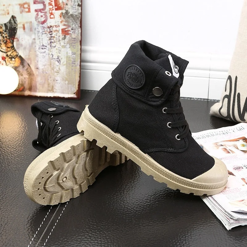 Comemore Women's Canvas Boots 2021 2022 Autumn Retro Casual Female Shoes High-top Sneakers Women Flanging Fashion Combat Booties
