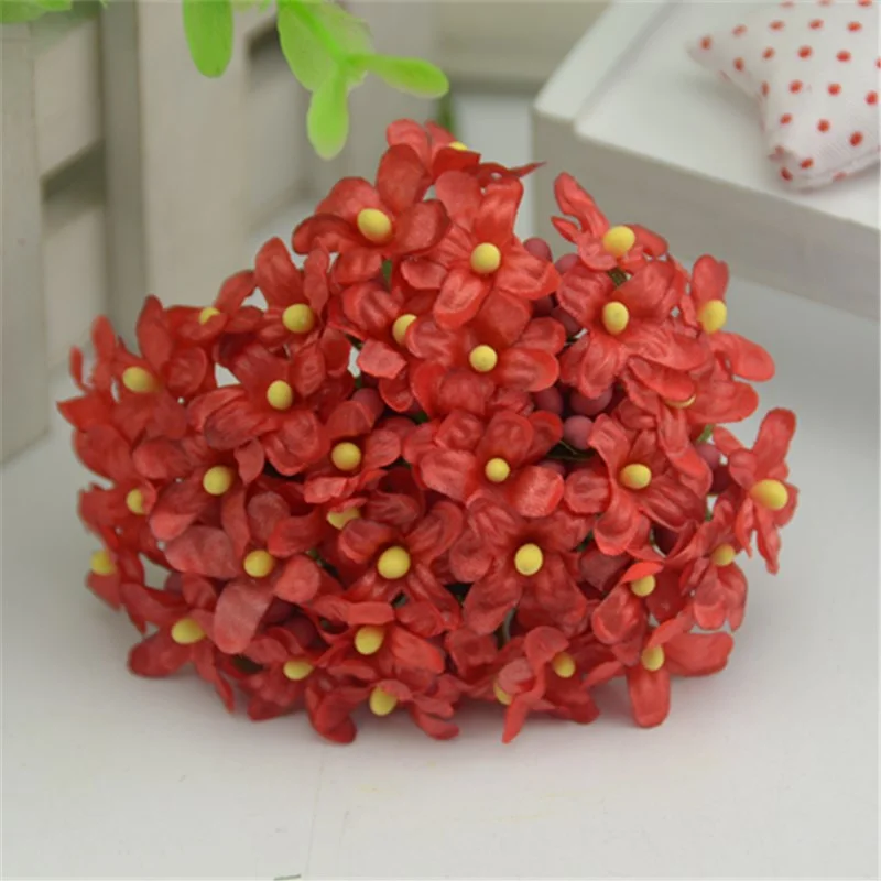 12pcs/lot Cherry Plum Mini Blossom Artificial Silk Baby Breath Bouquet Stamen DIY Scrapbooking Wreath Wedding Decorations