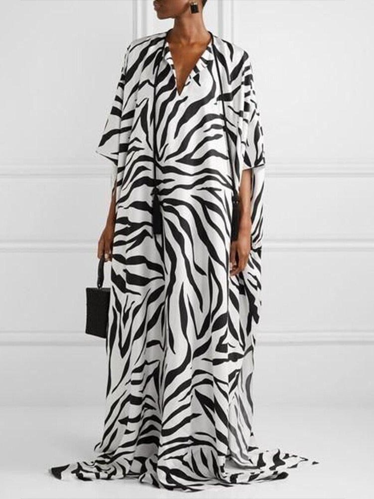 Chic v-necked women zebra printed dress