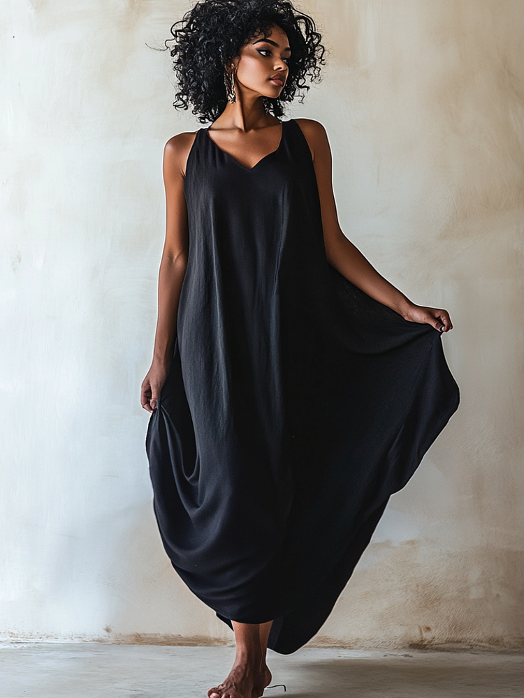 Sleeveless Linen Black Dress