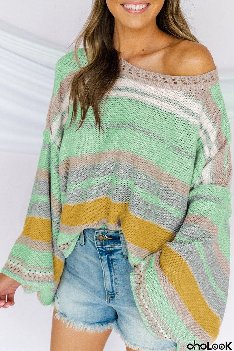 Striped Bell Sleeves Loose Sweater