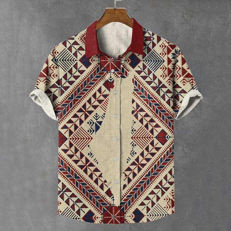 Men's Free Middle Eastern Ethnic Totem Map Art Casual Short Sleeve Shirts