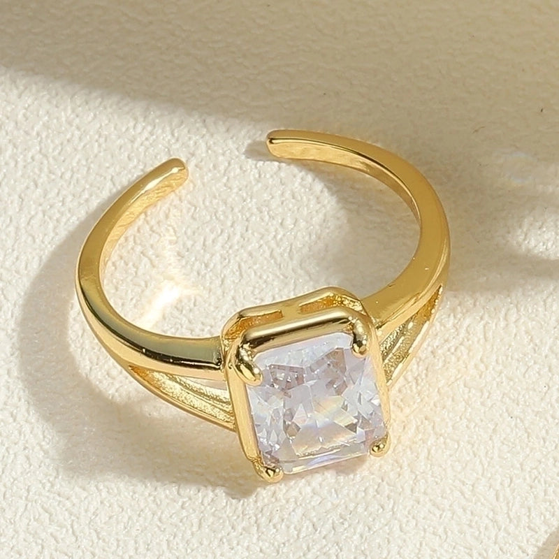Minimalist Square Water Droplets Rectangle Copper 14k Gold Plated White Gold Plated Open Rings