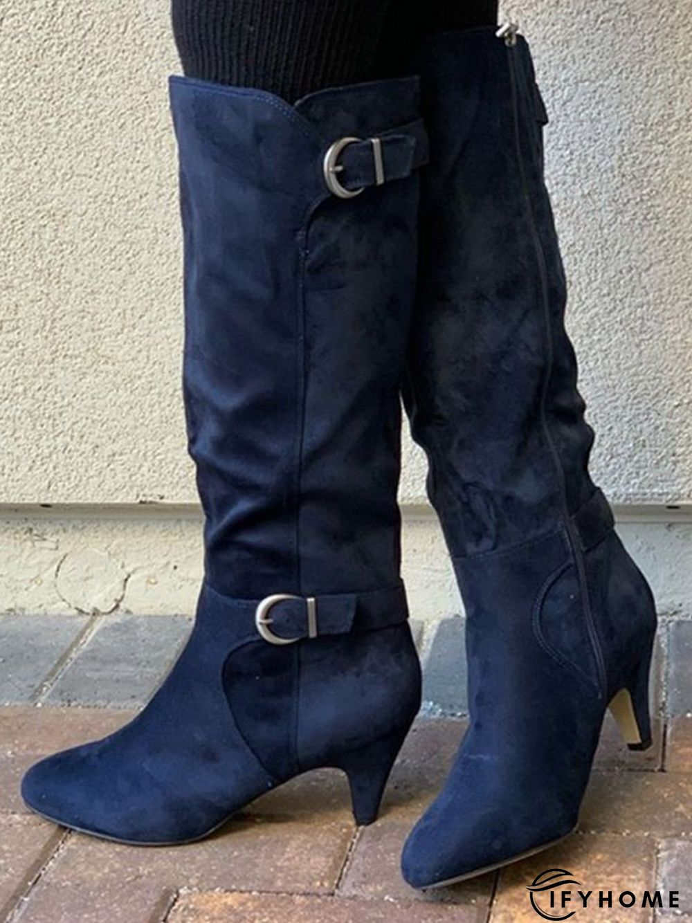 Simple Plain Adjustable Buckle Zipper Mid Calf Boots | IFYHOME