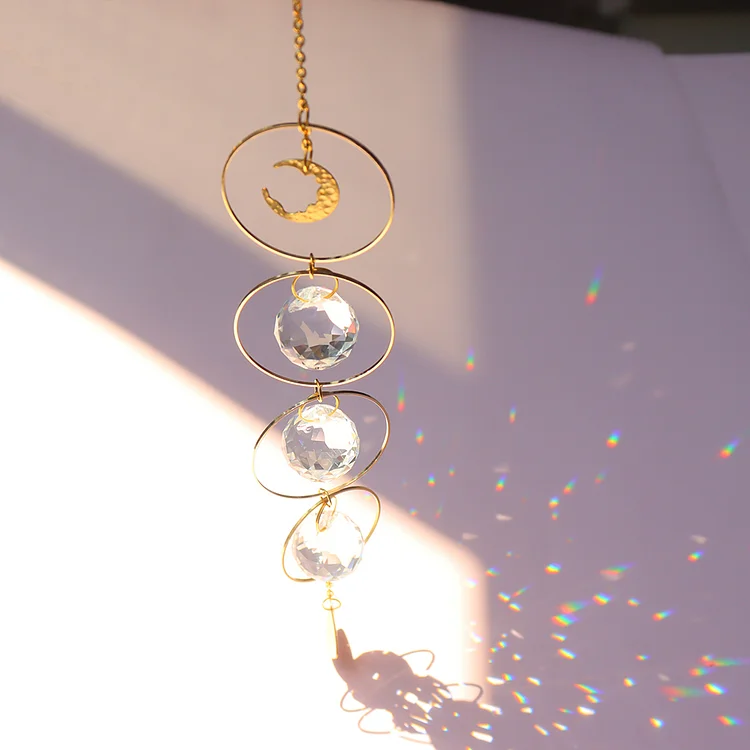 Moon Sun Ball Crystal Hanging Metal Pendant Rainbow Maker Home Garden Decor (24)