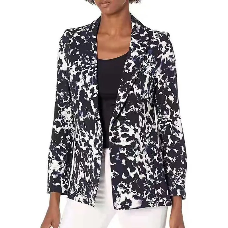 Fashion Trend Women Lapel Leopard Print Long Sleeves Suit Jacket Elegant Fall Winter Office Lady Cardigan Coat Casual Streetwear