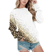 Women Casual Leopard Print Sweatshirt Crew Neck Long Sleeve Top Pullover Loose Trendy Clothes Autumn Winter 2025 Tops Hoodies