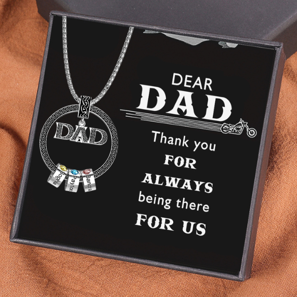 3 Names-Personalized Dad Necklace Gift Card Gift Box-Custom Dad Circle Men Necklace with Birthstones Engraved 3 Names Gifts For Father