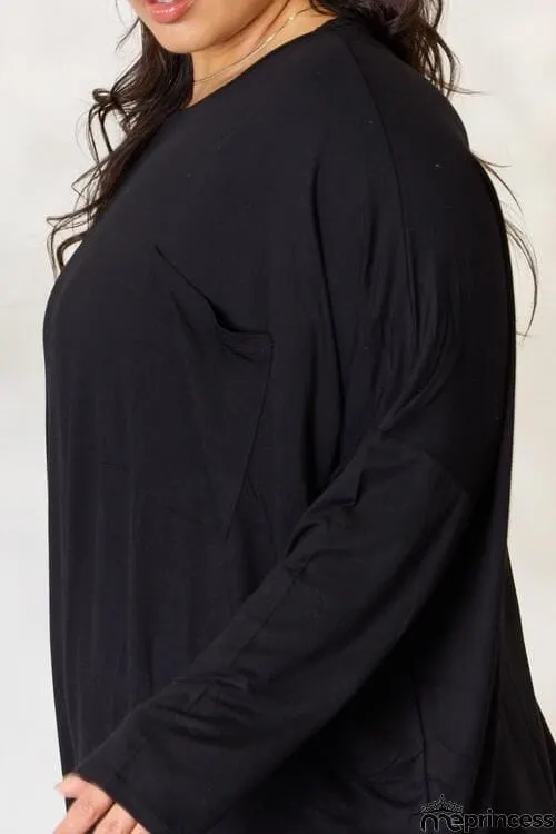 Zenana Full Size Round Neck Long Sleeve Top with Pocket