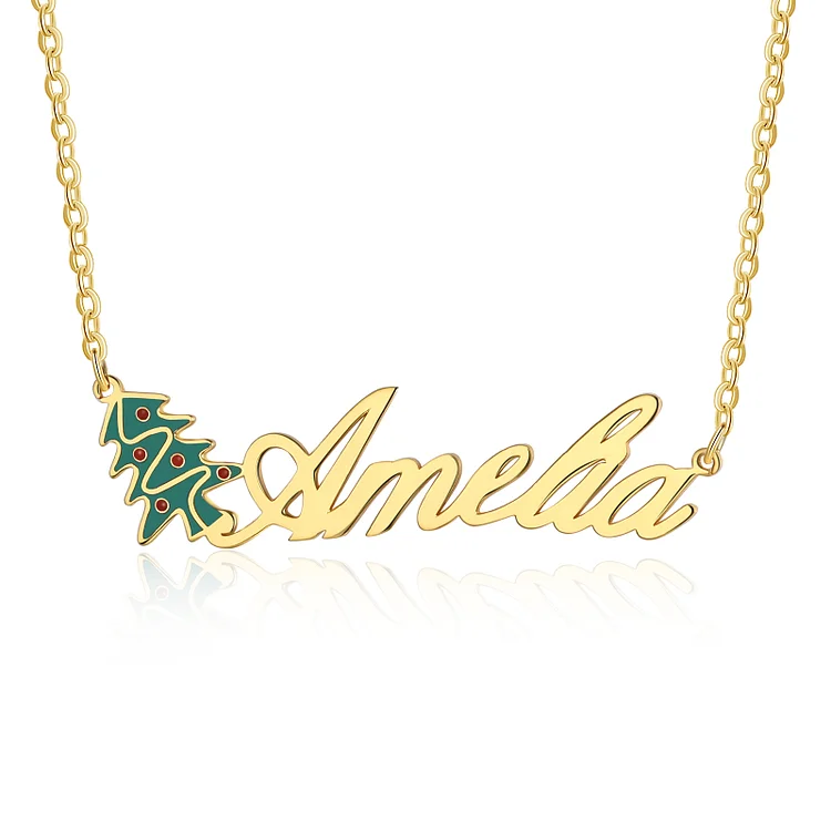 Personalized Christmas Tree Name Necklace in Gold Gifts for Her