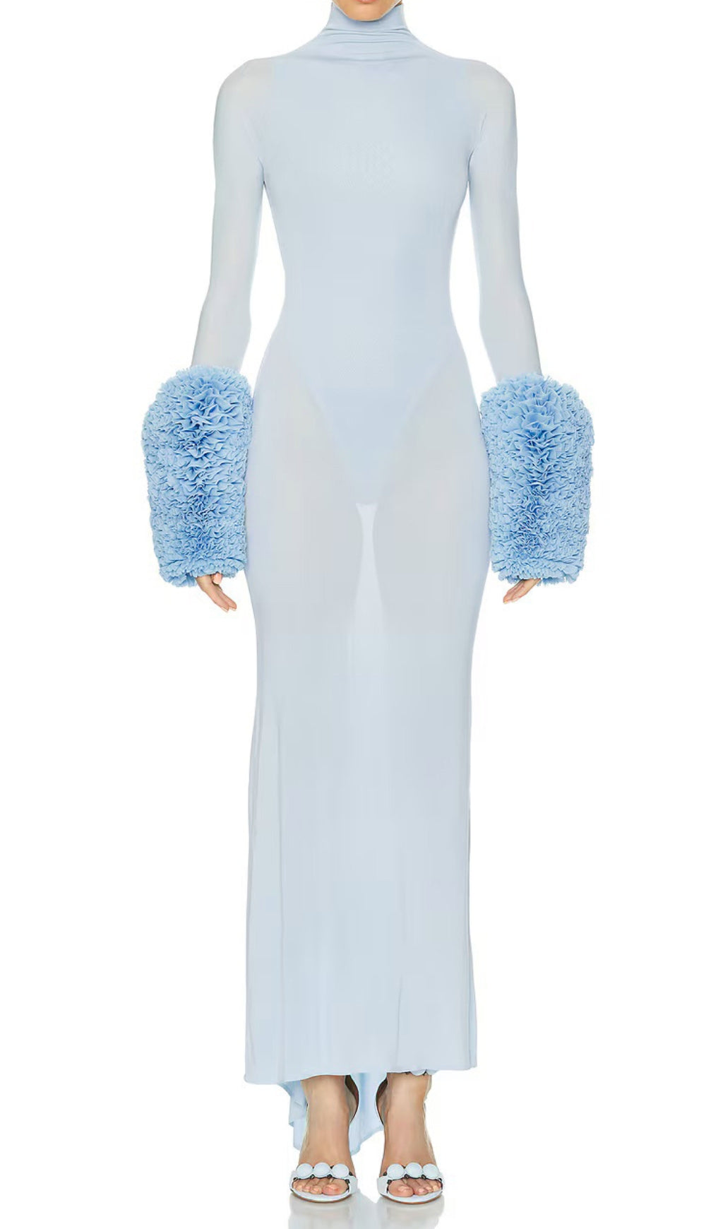 Beren Blue Long Sleeve Ruffle Detail Maxi Dress Flowering Girl