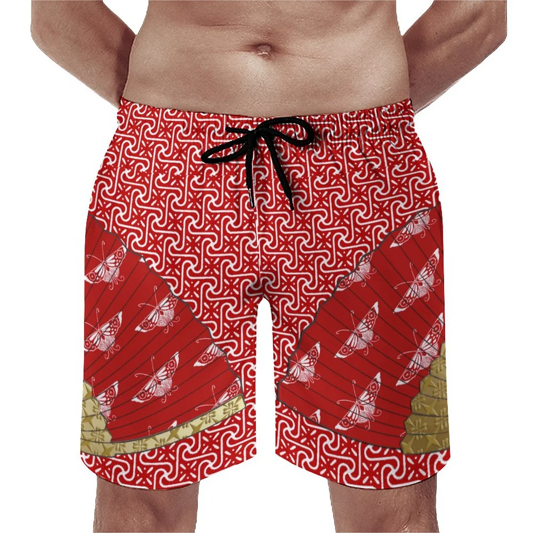 Art Deco Fan In A Butterfly Feather Men's Swim Trunks Summer Board Shorts Quick Dry Beach Short with Pockets