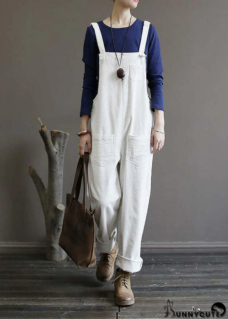 Women's autumn loose loose white corduroy overalls college jumpsuit