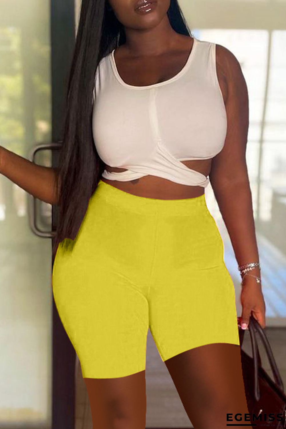 Yellow Sexy Solid Hollowed Out O Neck Sleeveless Two Pieces | EGEMISS