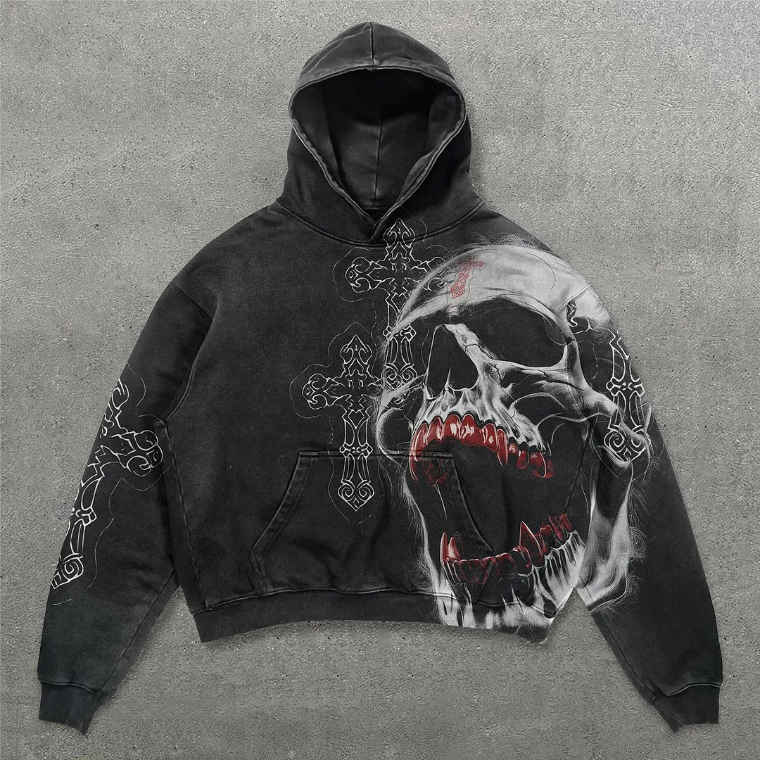 Screaming Skull Print Long Sleeve Hoodies
