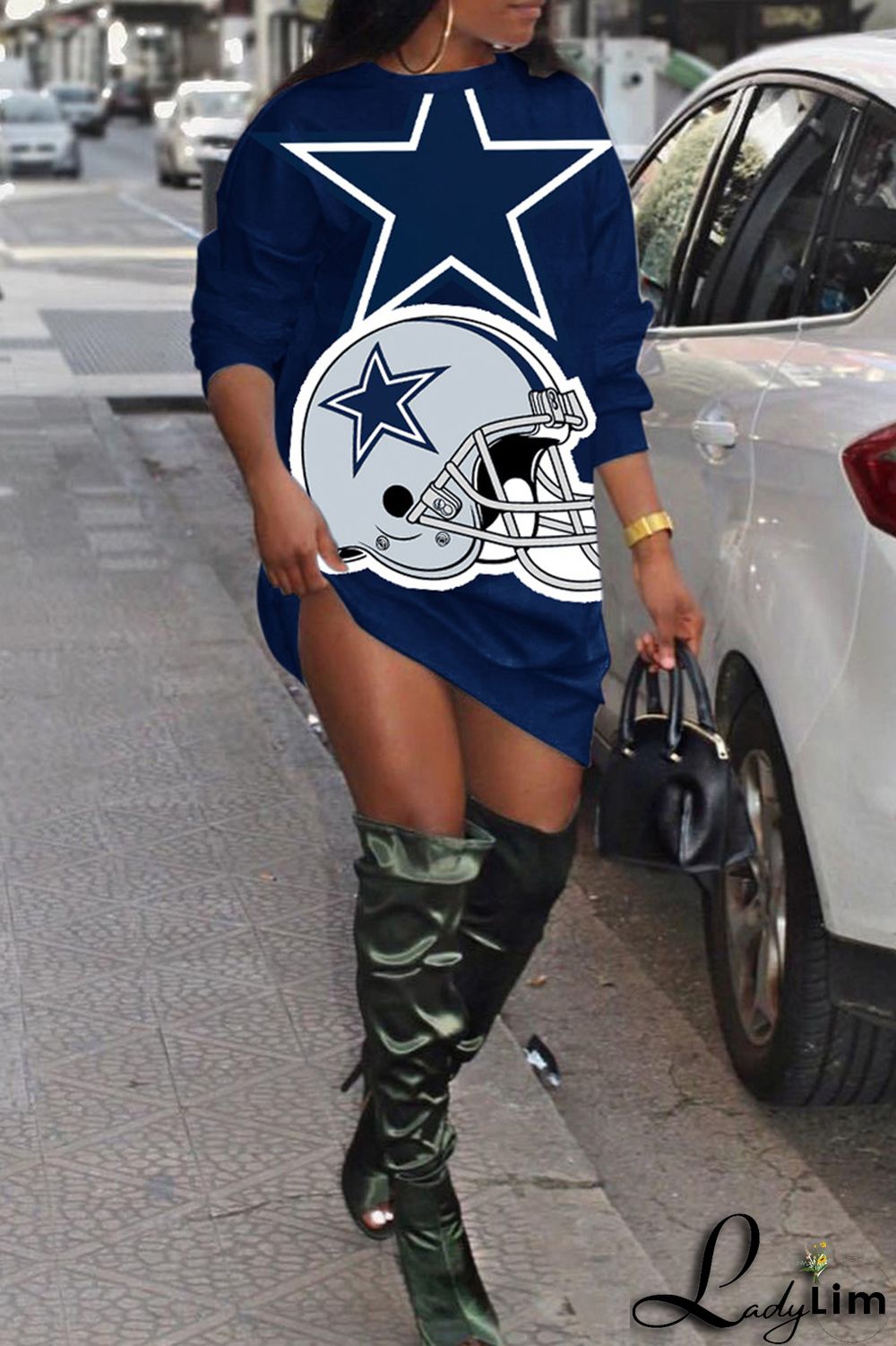 Green Fashion Casual Print Basic O Neck Long Sleeve Plus Size Dresses