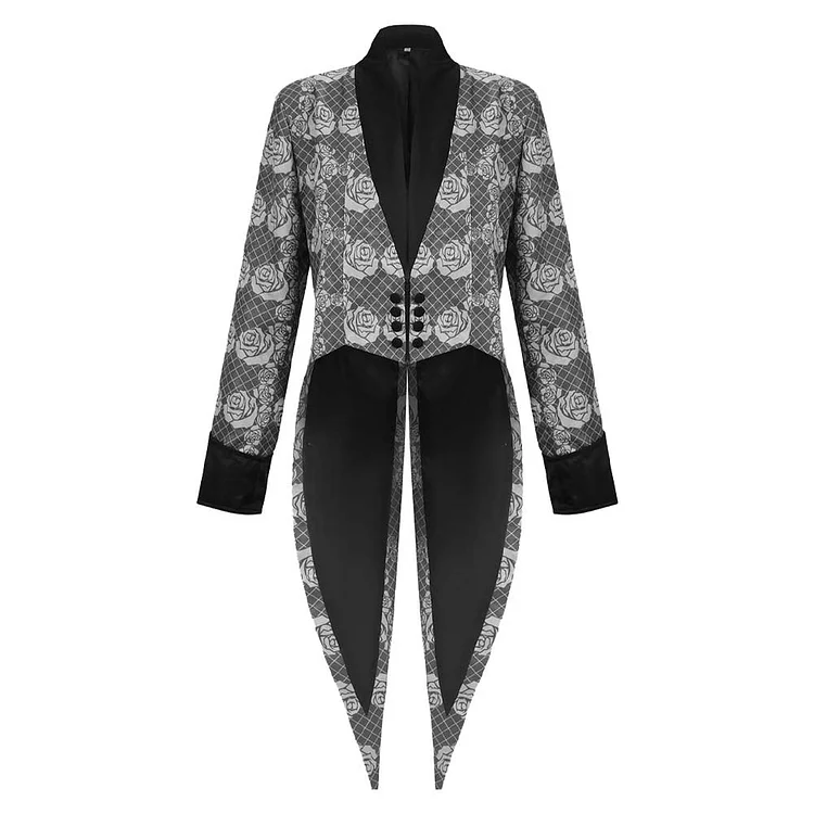Adult Men Medieval Gray Rose Tailcoat Vintage Gothic Jacket Outfits Costume Carnival Party Suit