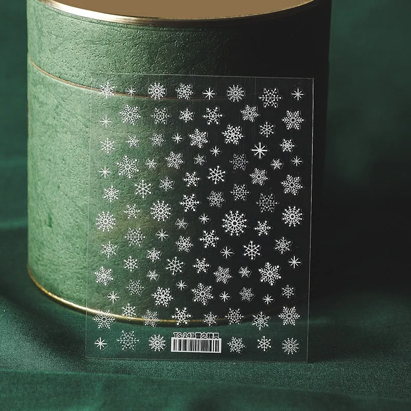 5D Nail Art Stickers Christmas SnowFlake Snowman Deer Tree Design Three-dimensional Frosted Thin Relief Nail Art Charms Decor-Nail Inspo
