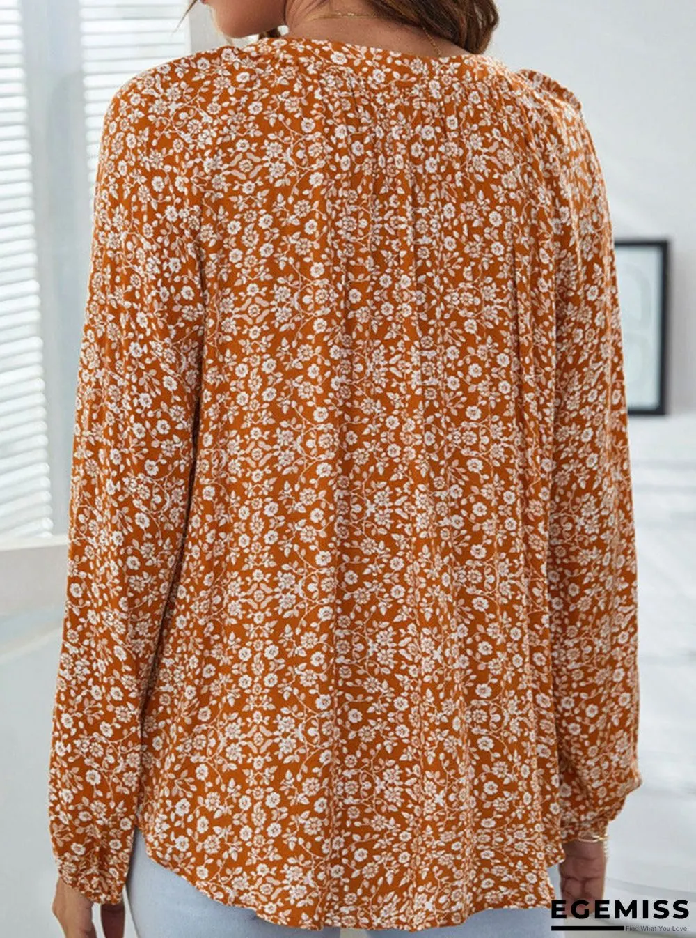 Floral Print V-neck Casual Long-sleeved Blouse | EGEMISS