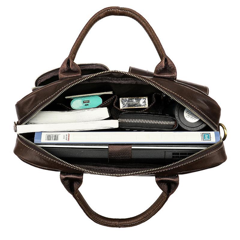 Men's Shoulder Bag Leather Large Capacity Retro Crossbody Bag Portable Briefcase