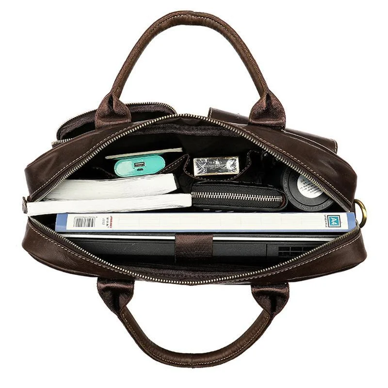 Men's Shoulder Bag Leather Large Capacity Retro Crossbody Bag Portable Briefcase