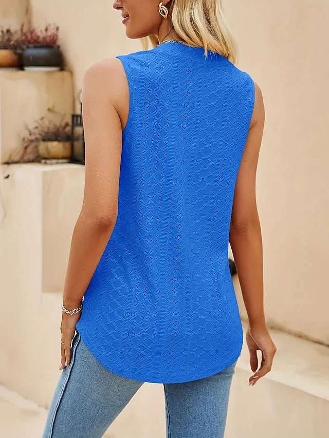 Tank Top Black Pink Blue Plain Sleeveless Casual Basic V Neck Regular S for Women