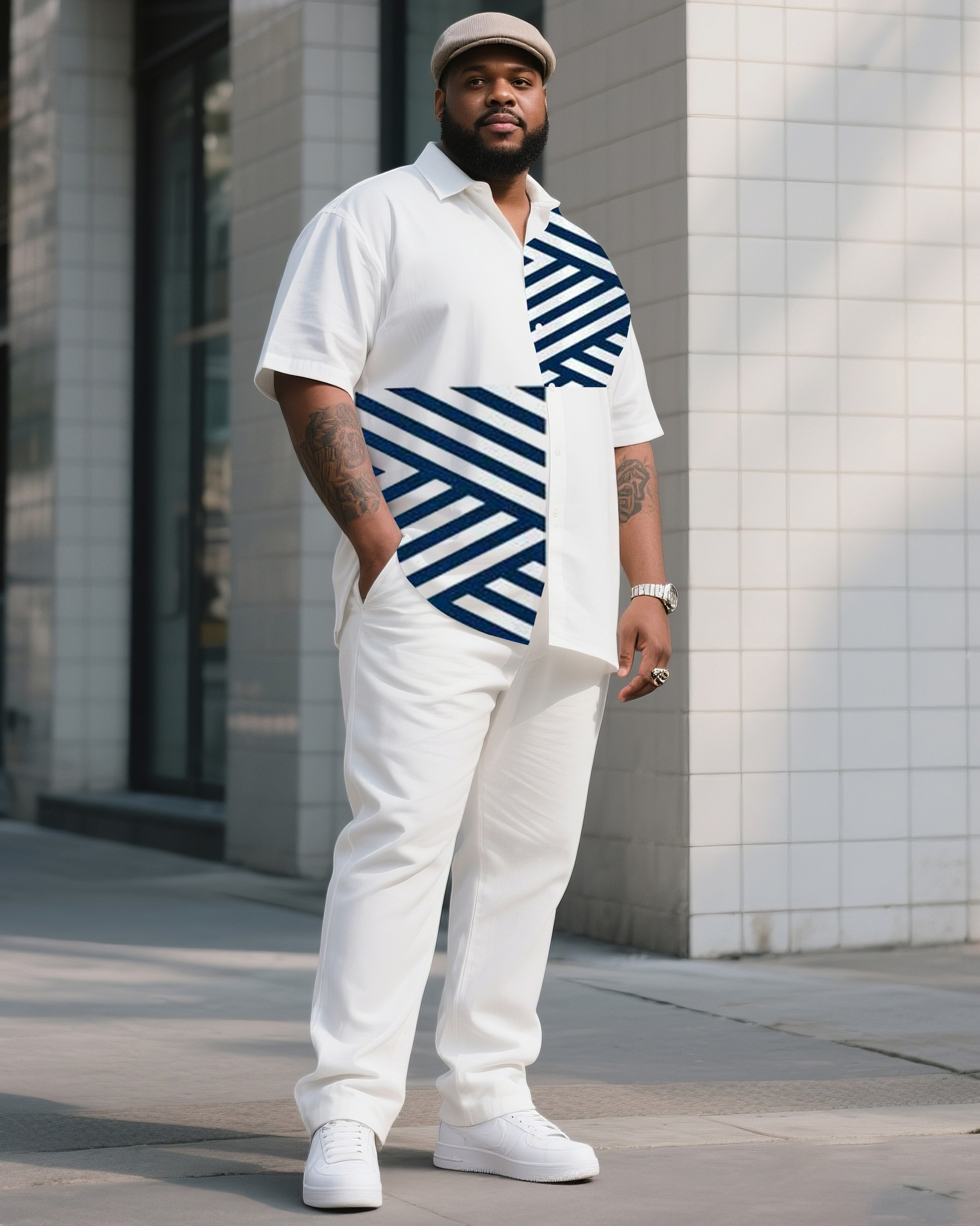 Big Boy Must-Have 2025 Popular Irregular Striped Short Sleeve Shirt Trousers Suit