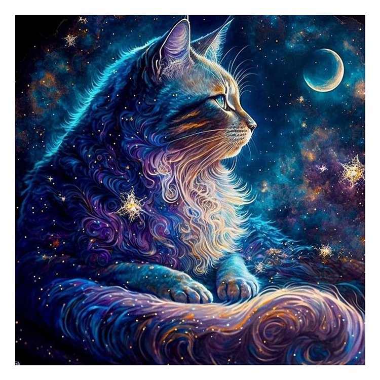 Star Cat 18CT Stamped Cross Stitch (45*45CM) fgoby