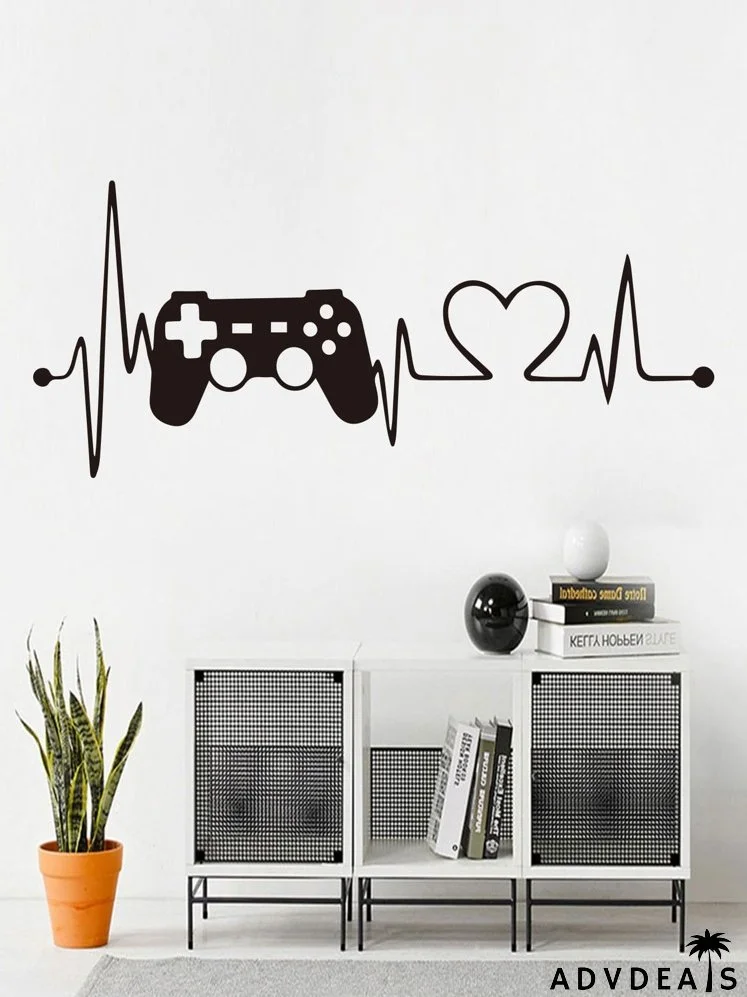 Gamepad & Heartbeat Print Wall Sticker