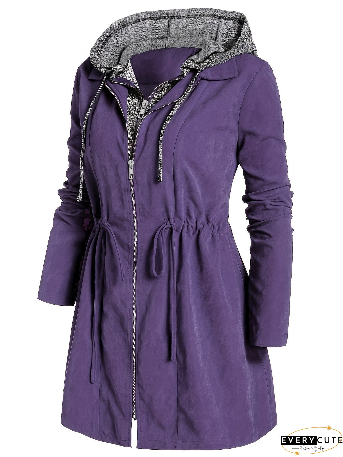 Hooded Zip-Up Coat Plus Size