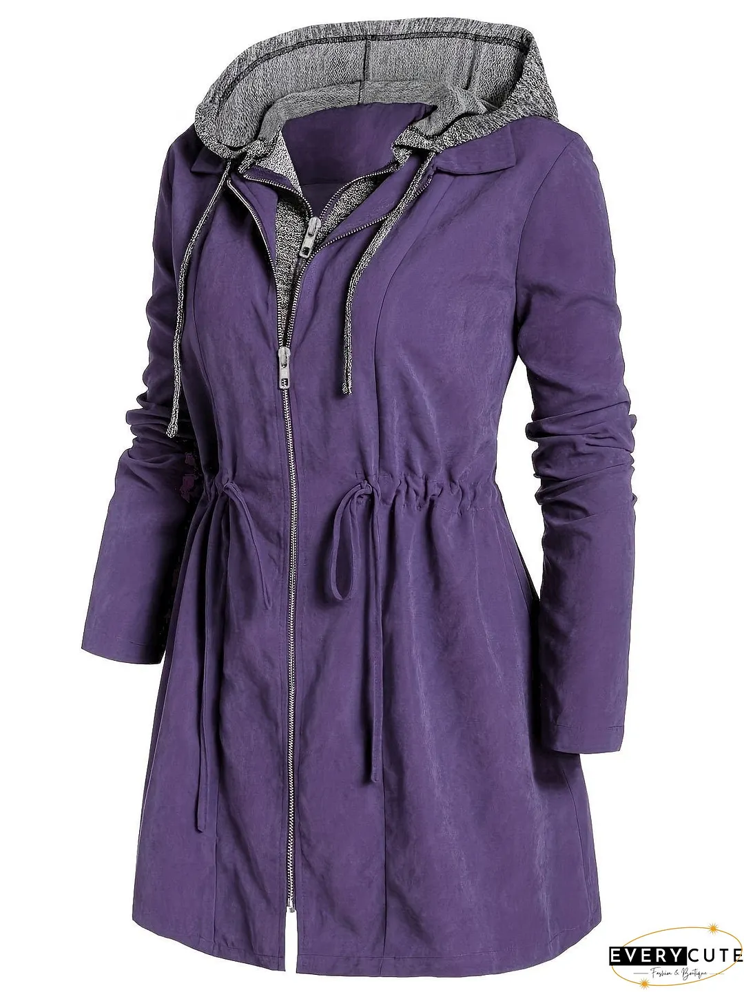 Hooded Zip-Up Coat Plus Size