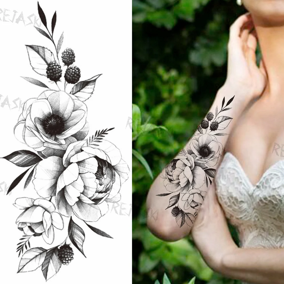 Mandala Flowers Temporary Tattoo For Women Black Henna Mehndi Tattoos Sticker Rose Lace Owl Fake Jewelry Tatoos Body Chest Back