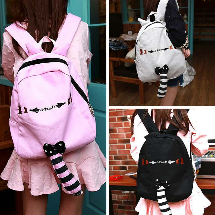Pink/Black/Grey Kawaii Neko Cat Backpack With Tail SP166834