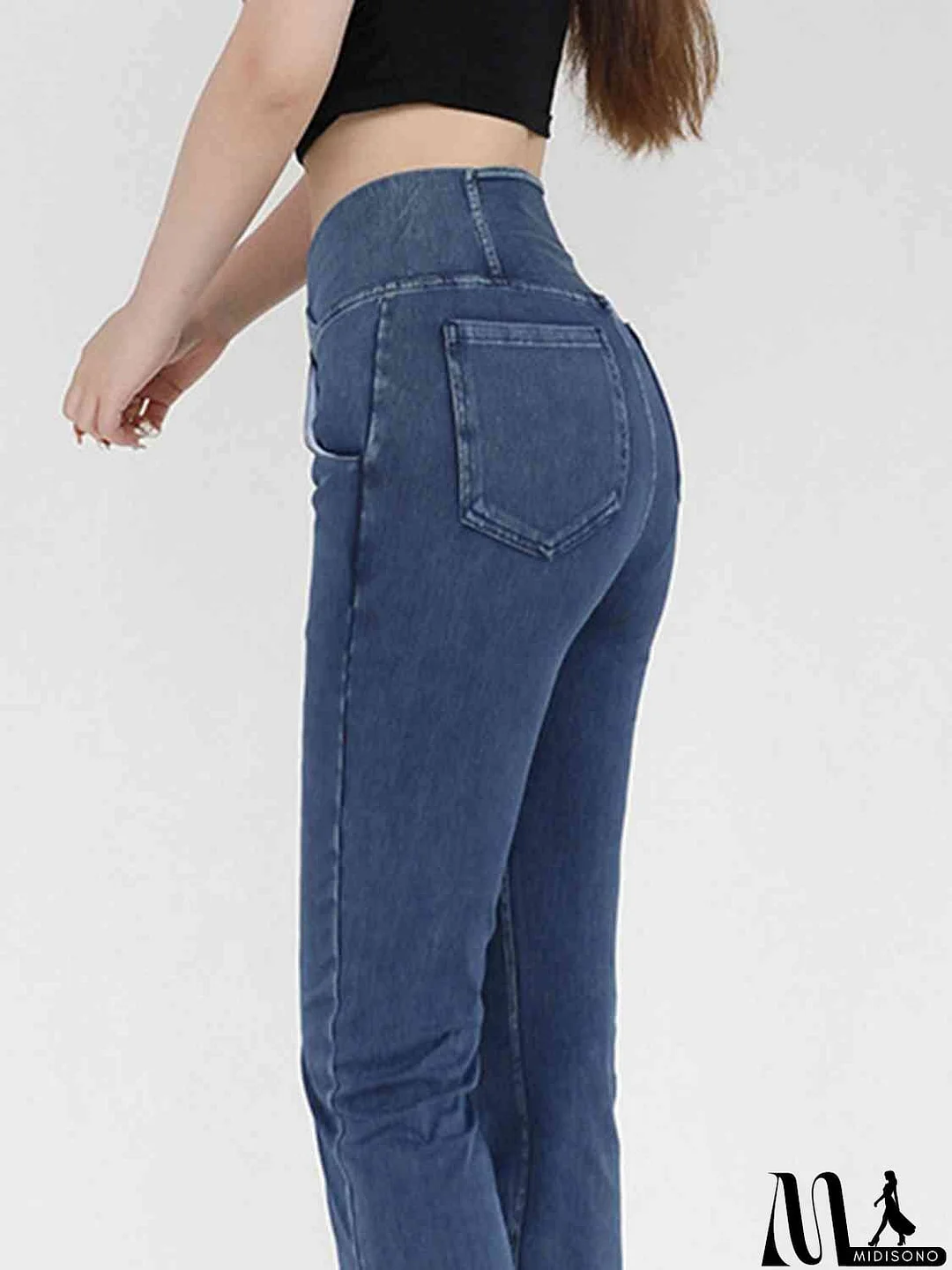 MidiSono - Wide Waistband Bootcut Jeans with Pockets