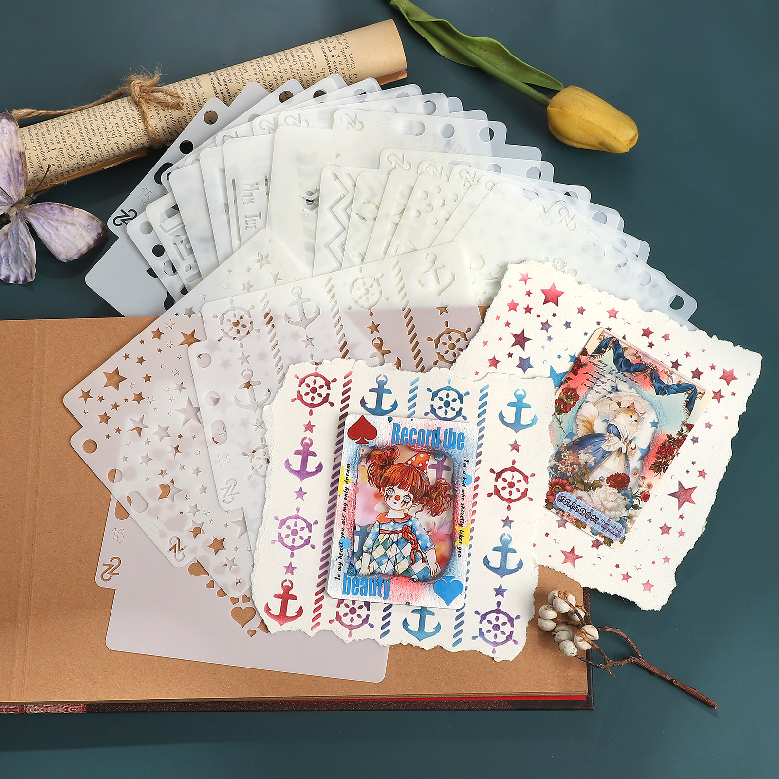 홀로우 패턴 스텐실 - 16개/세트 구름, 별, 장미, 점, 크리스마스