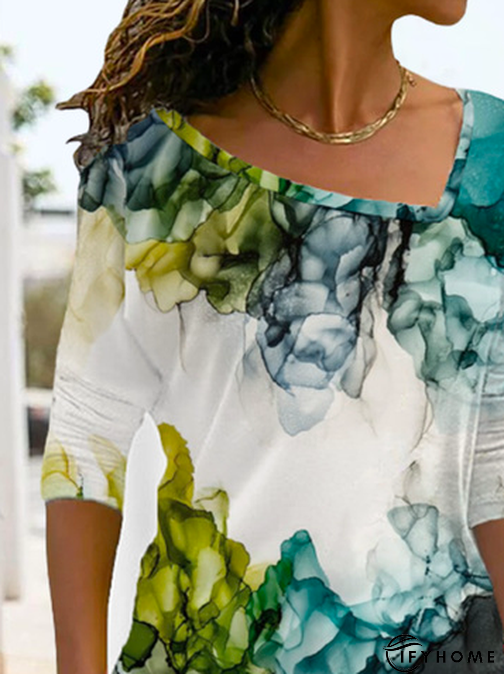 Random Print Loose Casual V Neck T-Shirt | IFYHOME