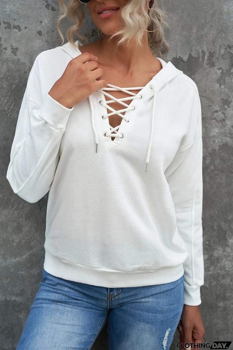 Casual Solid Color Lace-up Hoodie