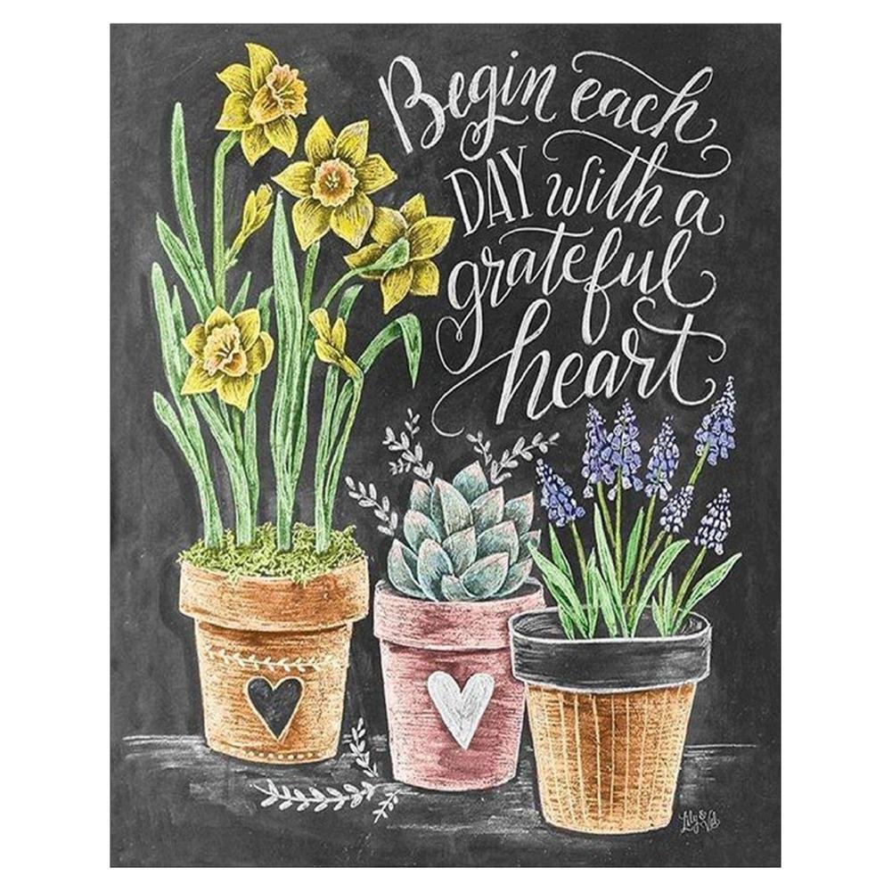 Diamond Painting - Full Round Drill - Flower Pot Blackboard(25*30cm)