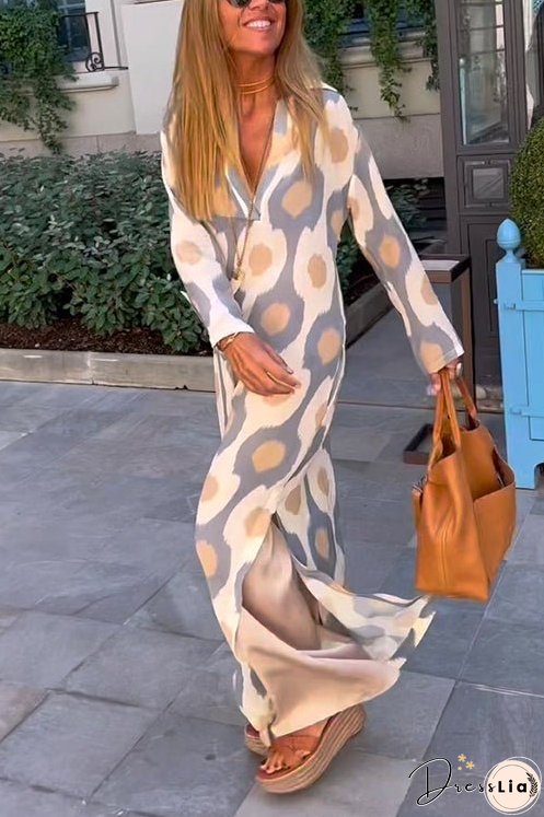 Meridress V Neck Side Split Printed Maxi Holiday Dress