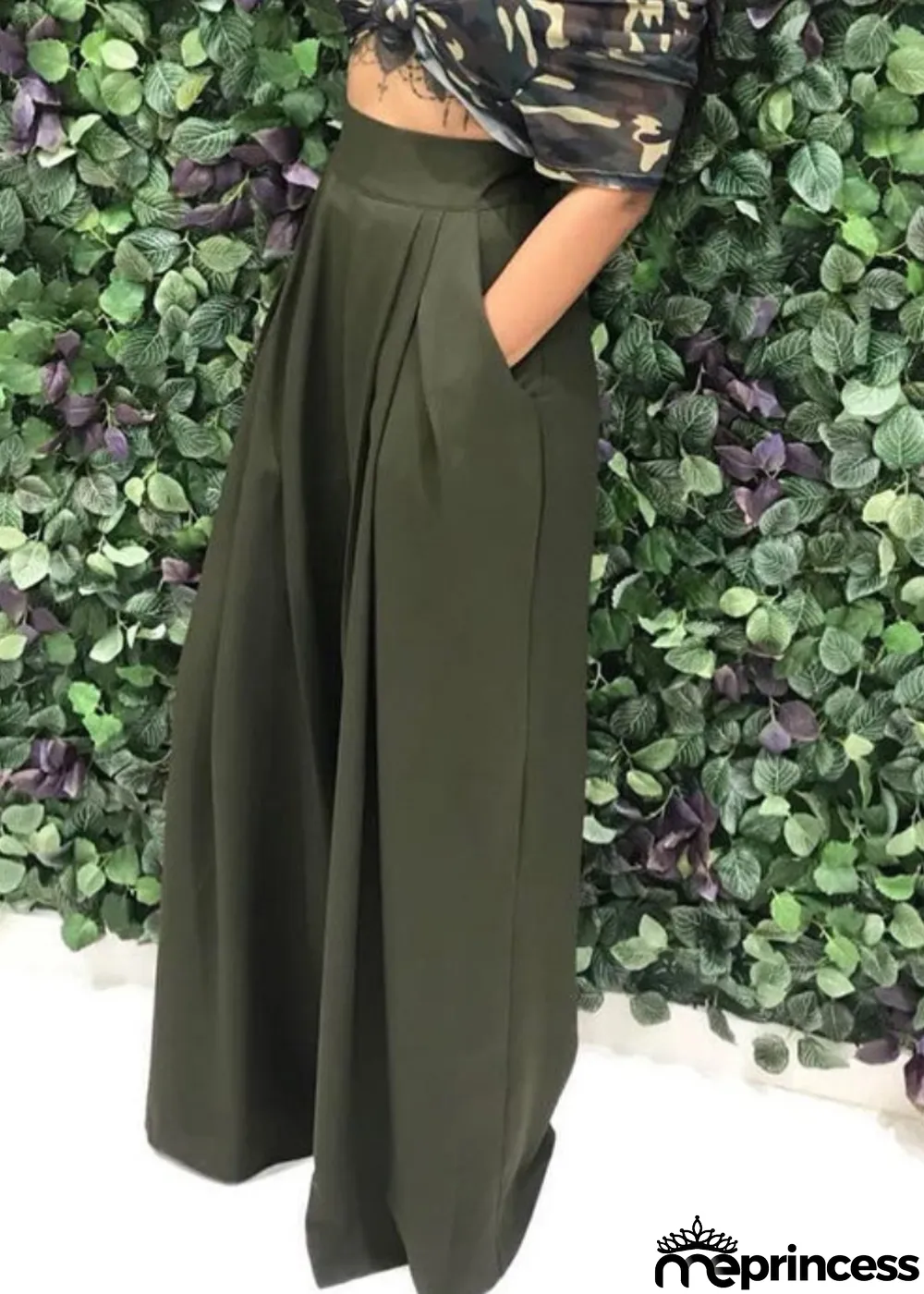 Women Summer Green Wide Legges High Waist Casual Trousers