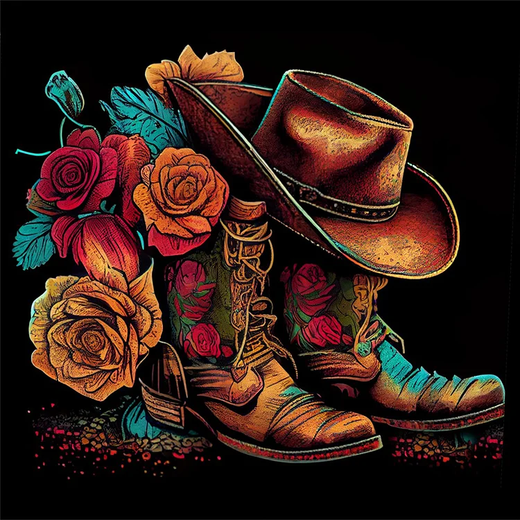 Floral Cowboy Boots 40*40CM (Canvas) Full Round Drill Diamond Painting gbfke