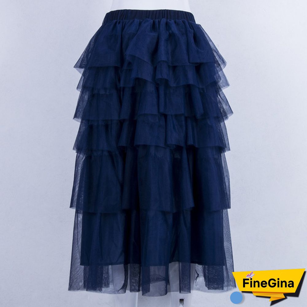 Fashion Summer Women Boho Lace Tiered Ruffle Flower High Waist Beach Long Skirt