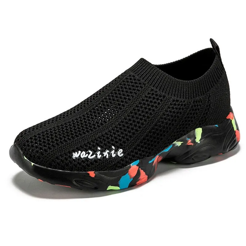 MWY Kids Shoes Baby Boys Girls Children's Casual Sneakers Breathable Soft Anti-Slip Black Sports Kids Socks Shoes Size 25-35