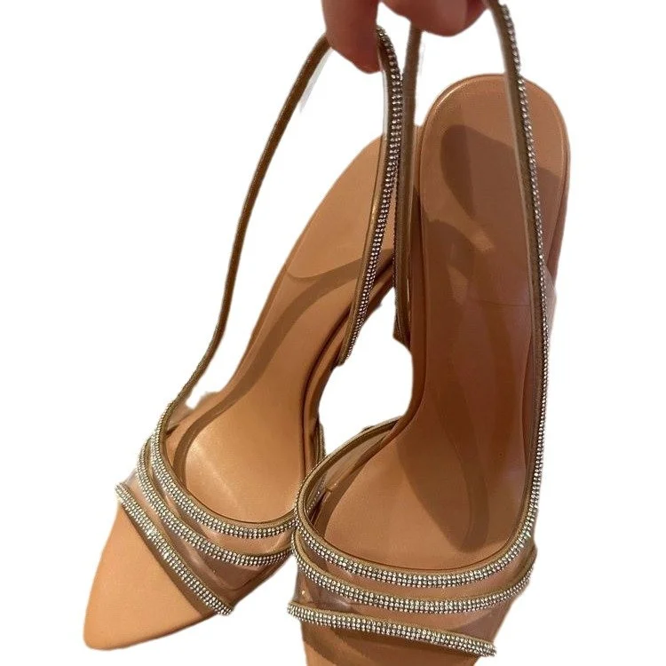 Yyvonne Temperament Fine Heel Sandals Women 2025 Summer New Pointed Transparent Water Drill High Heels Mature Mother Shoes