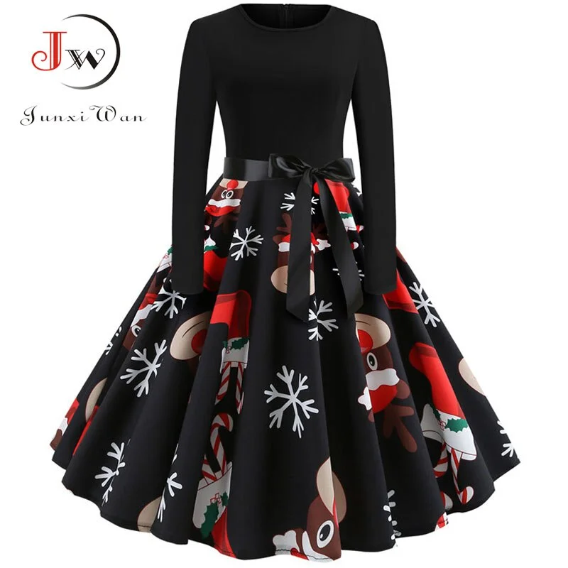 Floral Print Vintage  Women New Spring Elegant Party Long Sleeve Casual Black Patchwork Midi Dress
