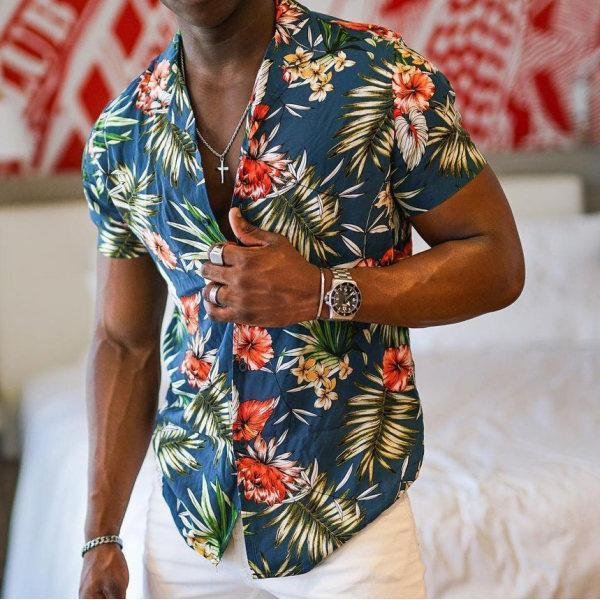 Plant Floral Print Short-sleeved Shirt