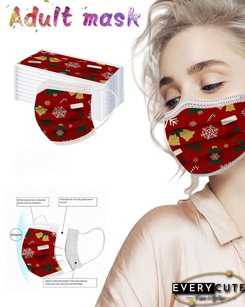 5PCS/Set Christmas Print Disposable Face Mask